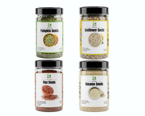PCOS Seed Cycling Kit – 4 Premium Seeds for Hormonal Balance | Flax, Pumpkin, Sesame & Sunflower Seeds | 150g Each | Natural Seeds for Seed Cycling