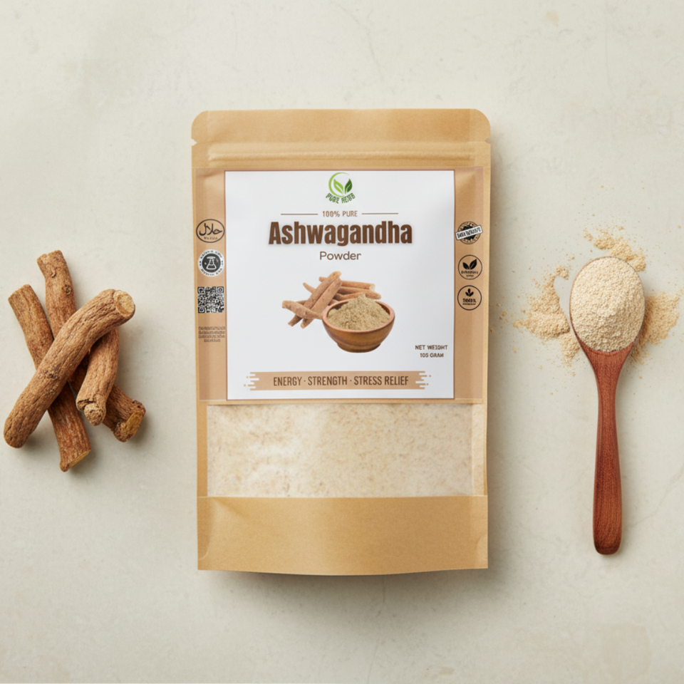 Pure Ashwagandha Powder 100g – Natural Energy, Strength & Stress Relief | 100% Herbal Root Powder