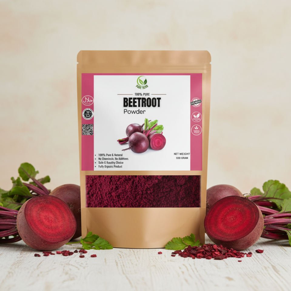 Pure Herbs Beetroot Powder – 100% Natural Skin Glow & Lip Tint Powder (100g)