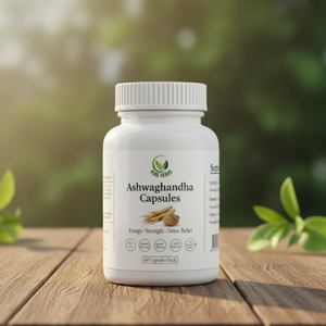 Pure Herbs Ashwagandha Capsules – 60 Capsules Pack | Organic Ashwagandha Root Extract for Stress Relief, Energy & Strength