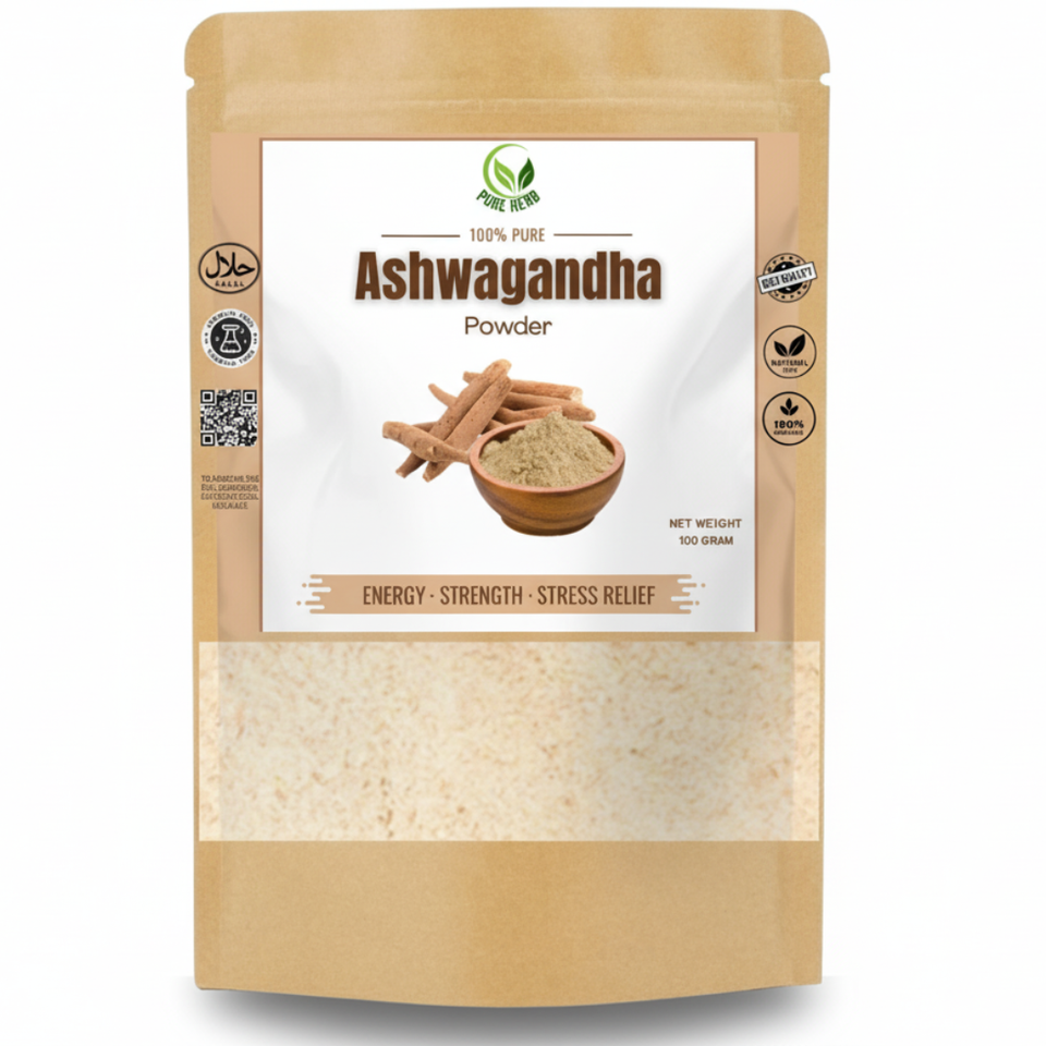 Pure Ashwagandha Powder 100g – Natural Energy, Strength & Stress Relief | 100% Herbal Root Powder