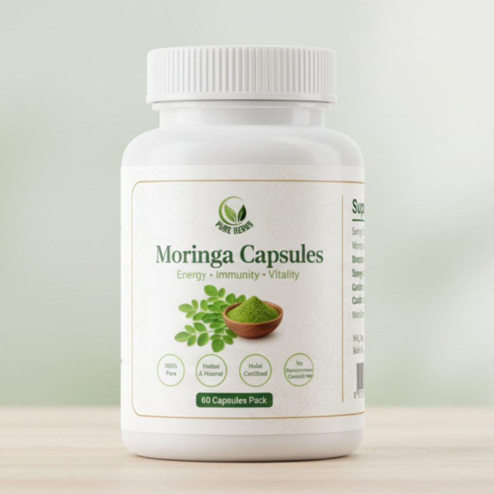 Moringa Capsules 60 Count – 100% Pure Herbal Moringa Leaf Extract | Boost Energy, Strength & Immunity
