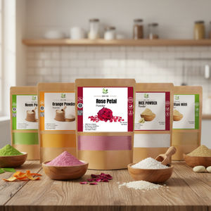 5 in 1 Herbal Face Care Combo – Orange Peel, Rice, Multani Mitti, Neem & Rose Powder | 100% Natural Skin Glow Pack