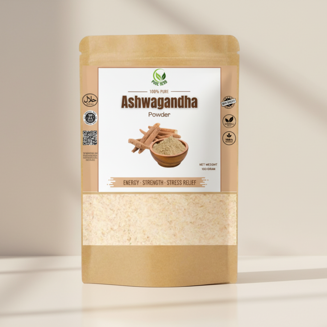 Pure Ashwagandha Powder 100g – Natural Energy, Strength & Stress Relief | 100% Herbal Root Powder