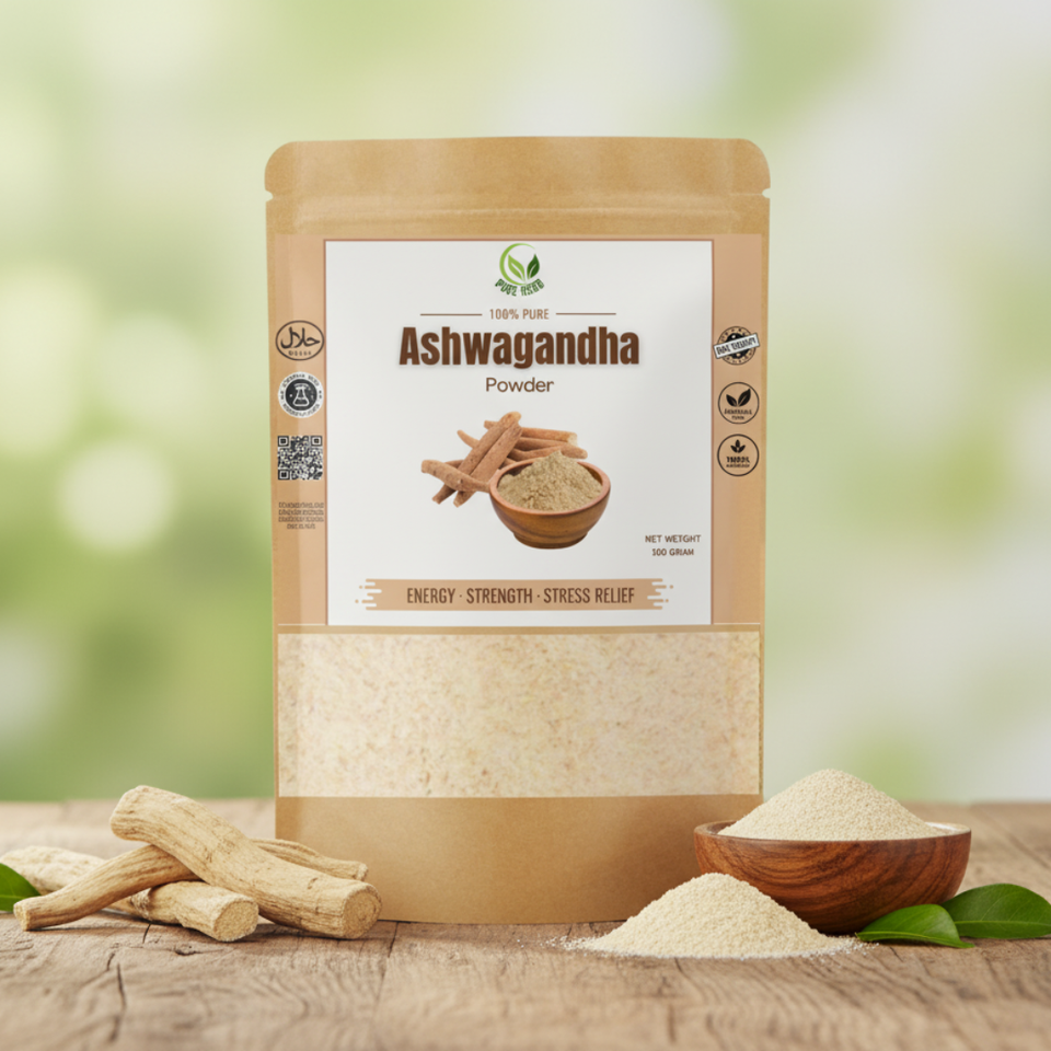 Pure Ashwagandha Powder 100g – Natural Energy, Strength & Stress Relief | 100% Herbal Root Powder