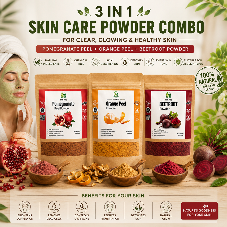 Pure Herbs Glow Combo – Beetroot, Orange Peel & Pomegranate Peel Powder (3 x 100g) | 100% Natural Face Pack Trio