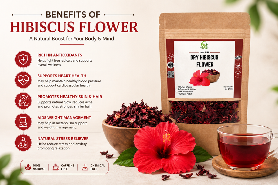 Dry Hibiscus Flower 50g | Hibiscus Flower Dry | Natural Hibiscus Leaves | Premium Quality Dry Hibiscus for Tea & Hair Care