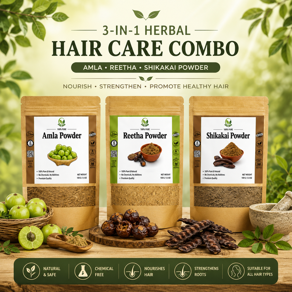 3-in-1 Herbal Hair Care Combo – Amla, Reetha & Shikakai Powder