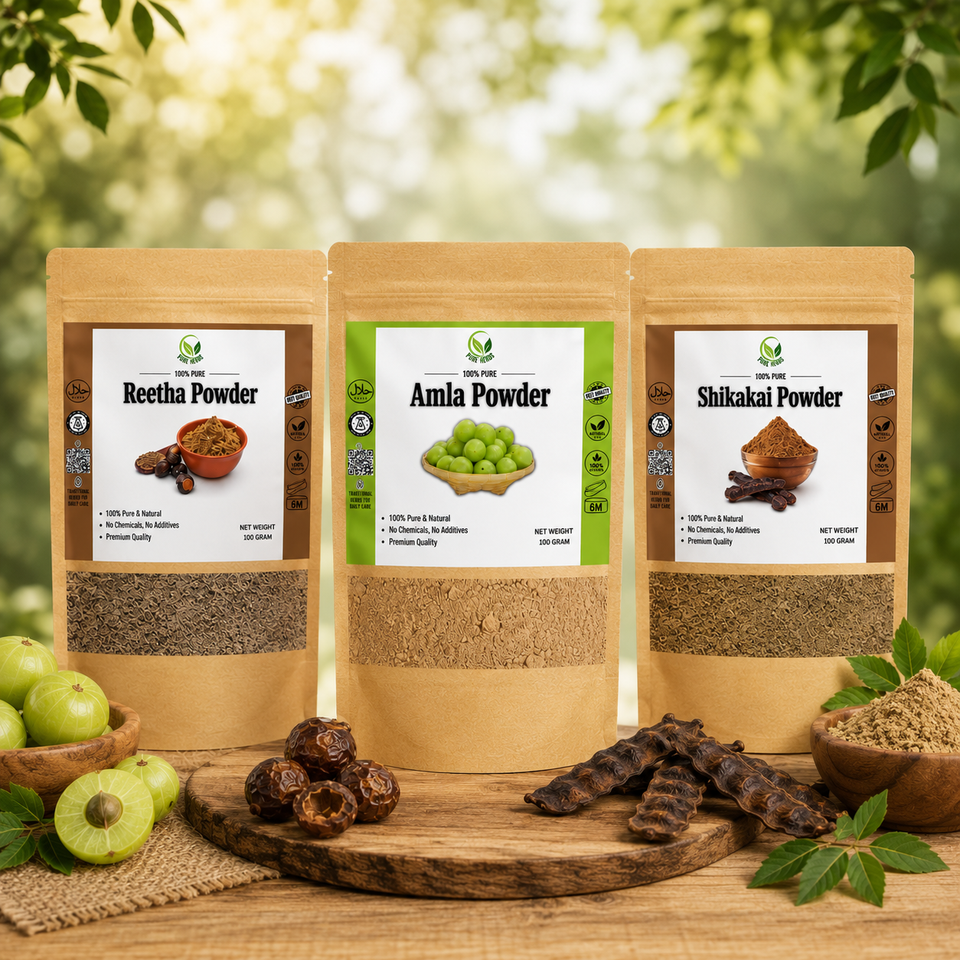 3-in-1 Herbal Hair Care Combo – Amla, Reetha & Shikakai Powder