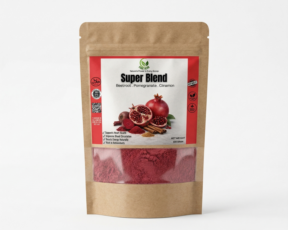 Super Blend Powder – Beetroot, Pomegranate Peel & Cinnamon | Energy, Blood Health & Glow Support
