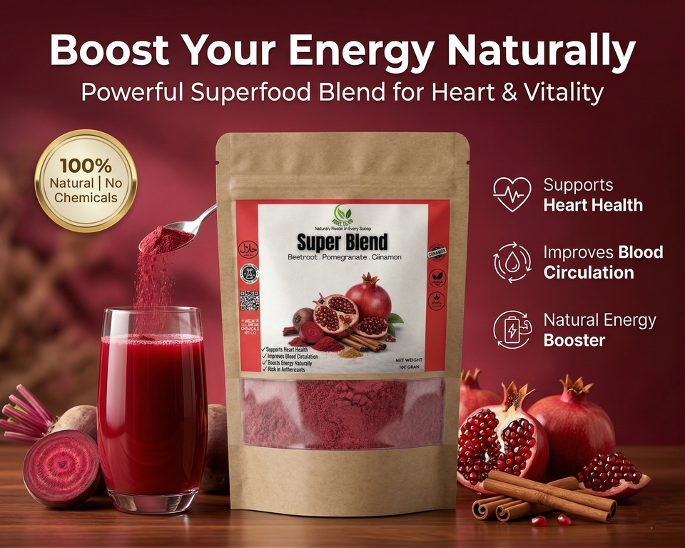 Super Blend Powder – Beetroot, Pomegranate Peel & Cinnamon | Energy, Blood Health & Glow Support