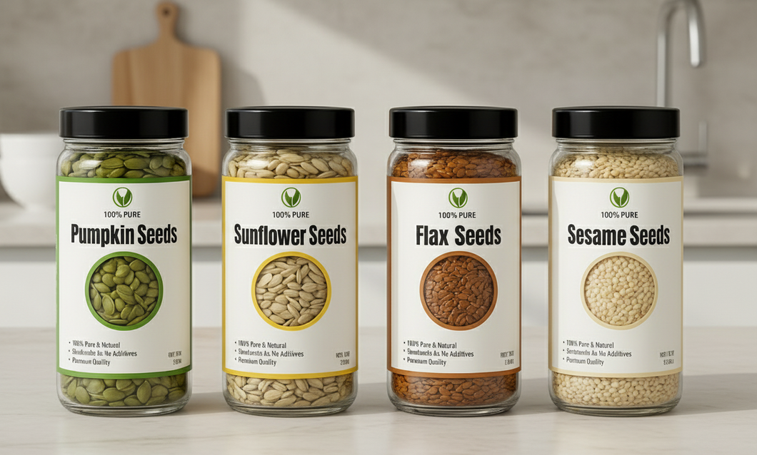 PCOS Seed Cycling Kit – 4 Premium Seeds for Hormonal Balance | Flax, Pumpkin, Sesame & Sunflower Seeds | 150g Each | Natural Seeds for Seed Cycling