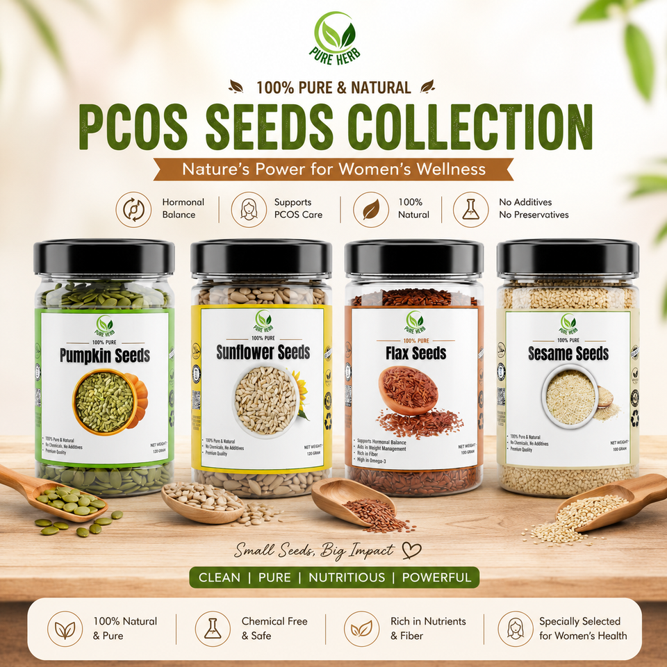 PCOS Seed Cycling Kit – 4 Premium Seeds for Hormonal Balance | Flax, Pumpkin, Sesame & Sunflower Seeds | 150g Each | Natural Seeds for Seed Cycling