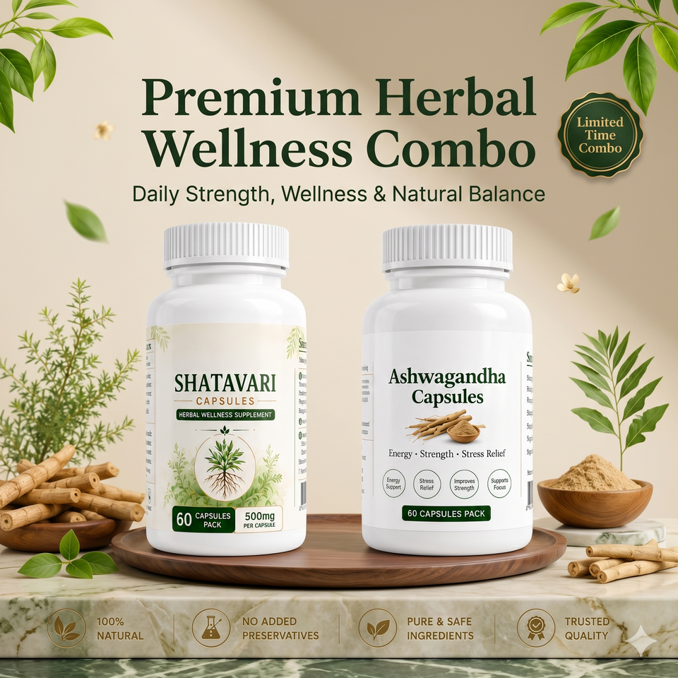Shatavari + Ashwagandha Wellness Combo — 500mg | 60+60 Capsules